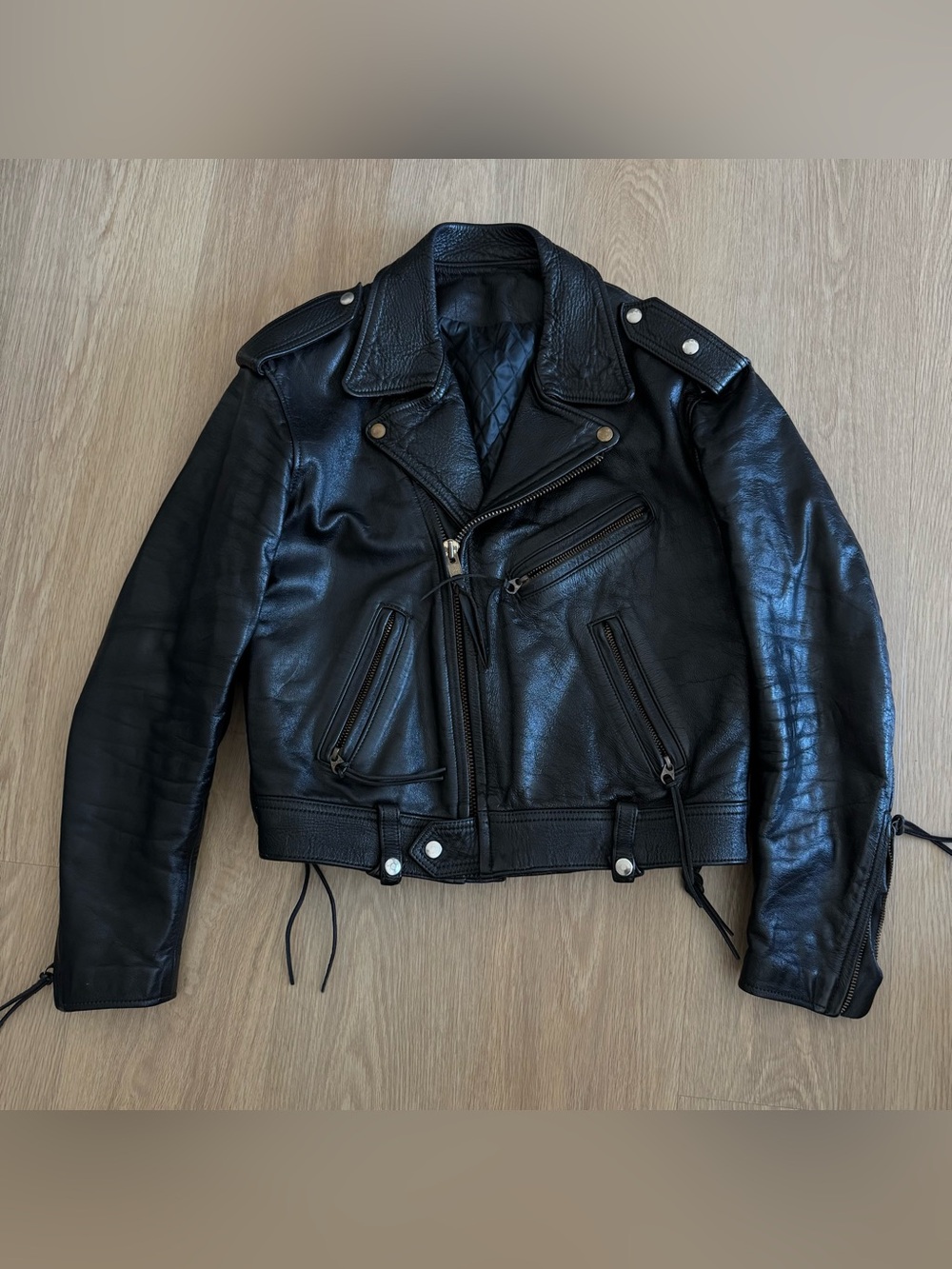 Vintage Black Leather Motorcycle Jacket - Small